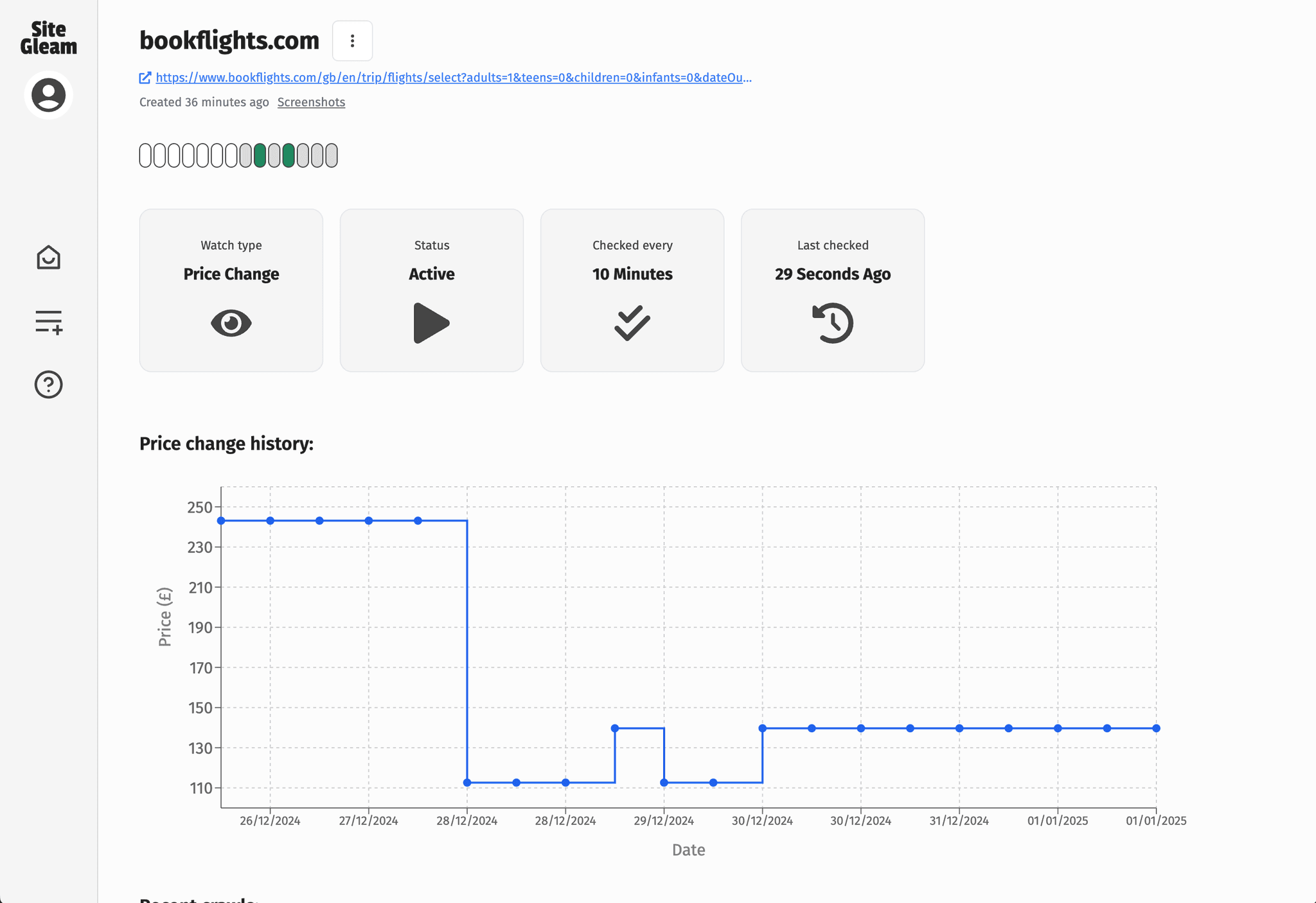 Price change screenshot